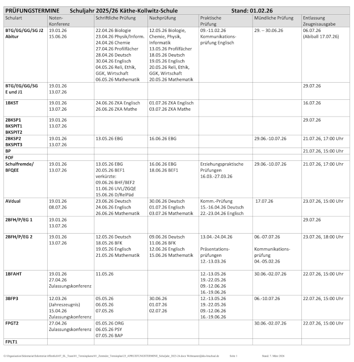 PRUEFUNGSTERMINE KKS Schuljahr 2025 26
